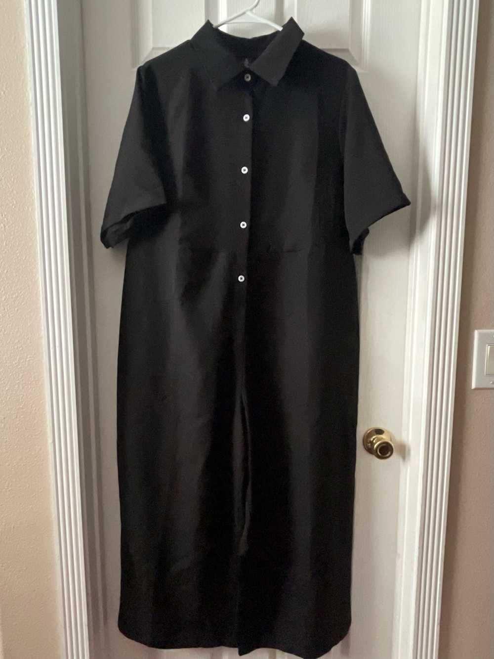 Black Button-Front Jumpsuit - Classic Short Sleeve